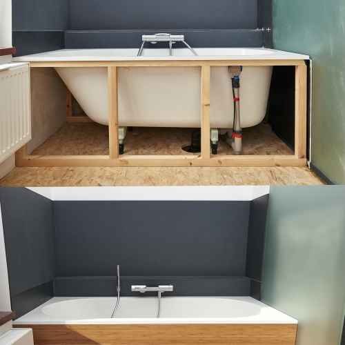 Before and after bathtub installation