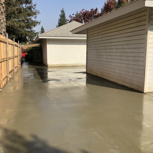 Freshly poured concrete driveway