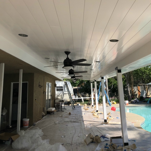 Patio cover installation in progress