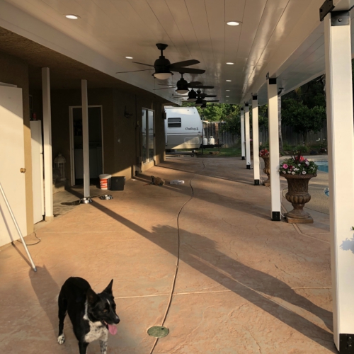 Covered patio with ceiling fans