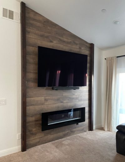 Traditional brick fireplace with logs